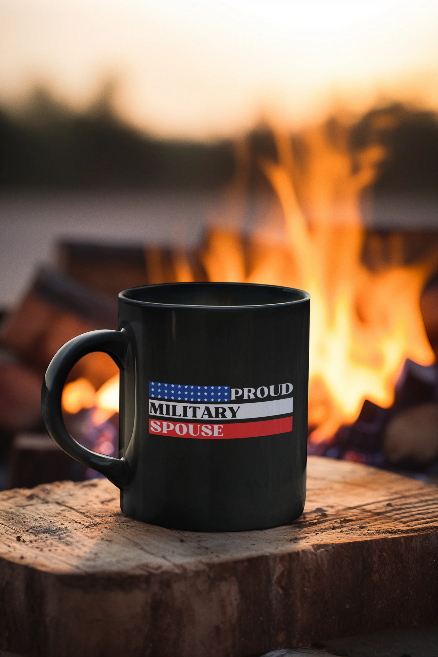 Proud Military Spouse, Black Mug [STRONGER TOGETHER, NO MATTER THE DISTANCE]